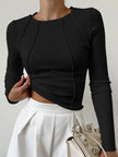 Claudia | Długi rękaw, prążkowana bluzka Sweater Warschau Fashion Czarny XS