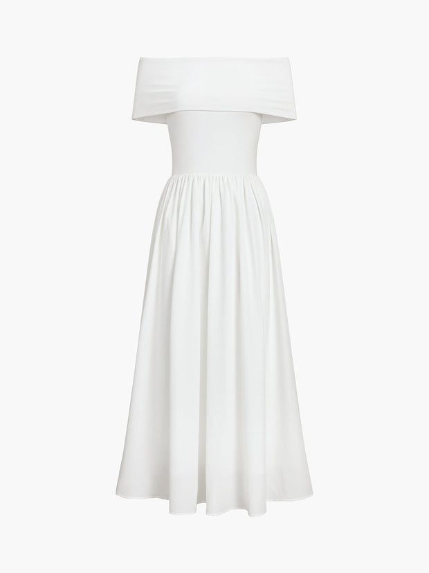 Brynhilde - Francuski Solides Bezramienne Długie Sukno Dress Warschau Fashion Biały S