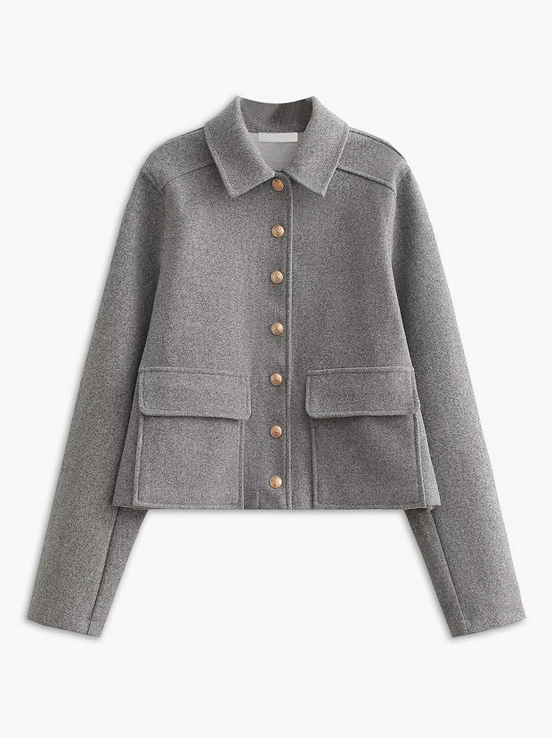 CHARLOTTE | Klasyczna Wełniana Kurtka Damska z Guzikami - Nowoczesna, Elegancka & Klasa Warschau Fashion Szary (pozostało 8) M