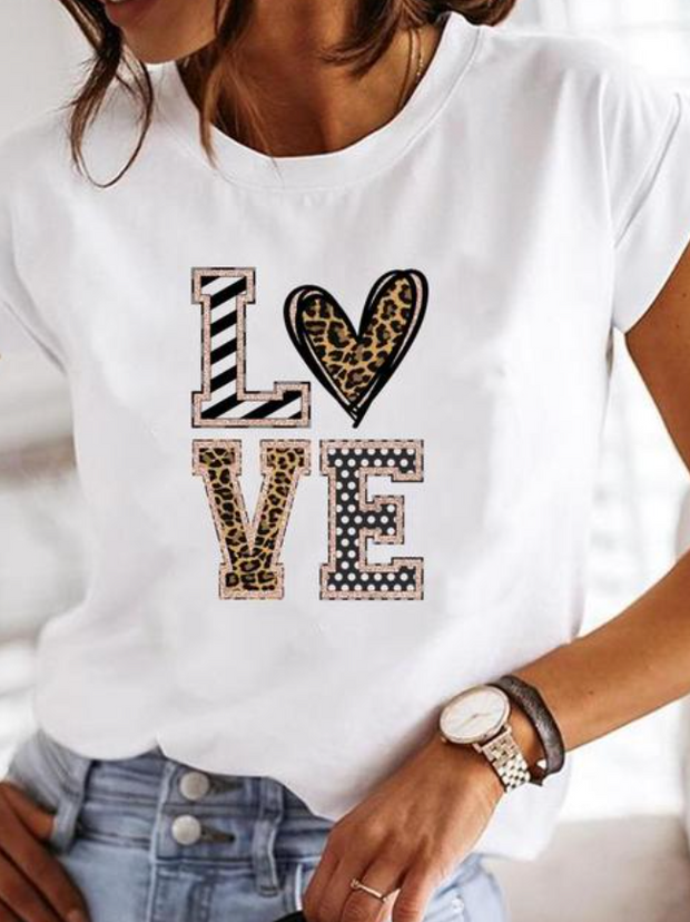 Letnia Biała Koszulka Damska z Krótkim Rękawem Women T-Shirt Warschau Fashion Miłość XS