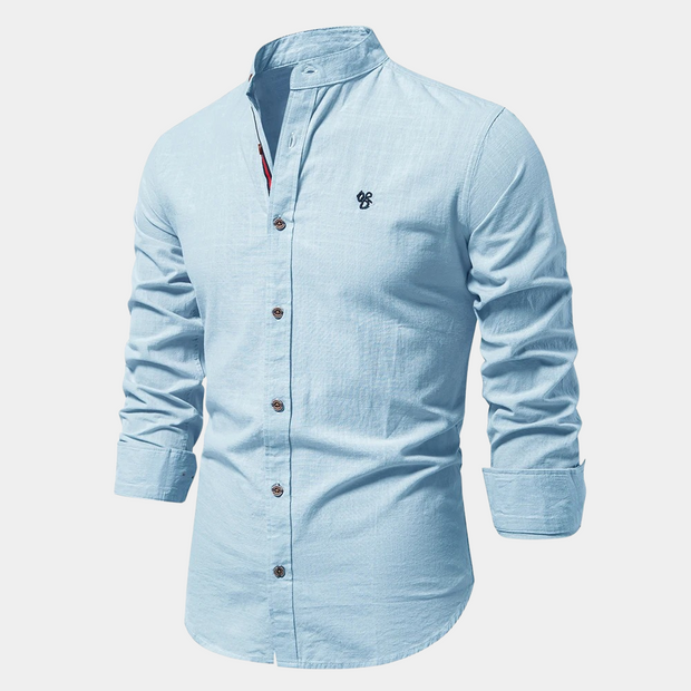 Benjamin - Elegancka letnia koszula męska Men Shirt Mandarin All-year Warschau Fashion Jasnoniebieski S