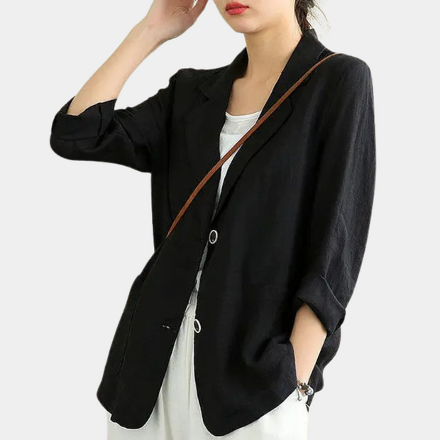 Jona - Lekka letnia marynarka dla kobiet Women Blazer Boyfriend All-year Warschau Fashion Czarny S