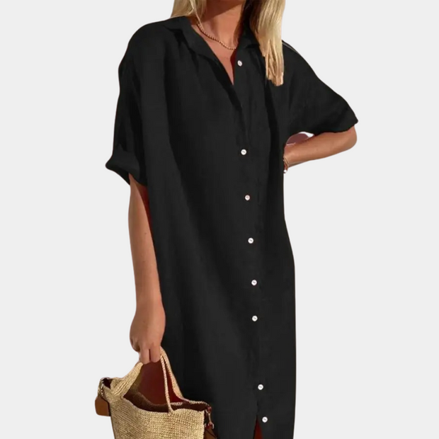 Nienke - Letnia sukienka koszulowa dla kobiet w stylu casual Women Dress Shirtdress Solid Spring Warschau Fashion Czarny S