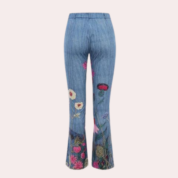 Dżinsy z Haftem Kwiatowym dla Kobiet Pants Women Warschau Fashion Niebieski S