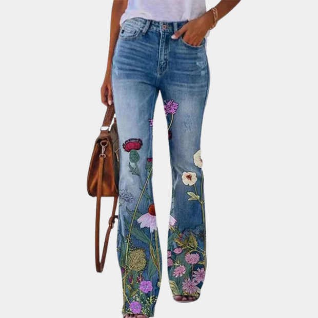 Dżinsy z Haftem Kwiatowym dla Kobiet Pants Women Warschau Fashion Granatowy S
