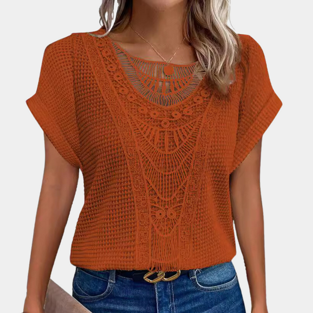 Lazda - Elegancka letnia bluzka damska z okrągłym dekoltem Women Blouse Others All-year Warschau Fashion Pomarańczowy S