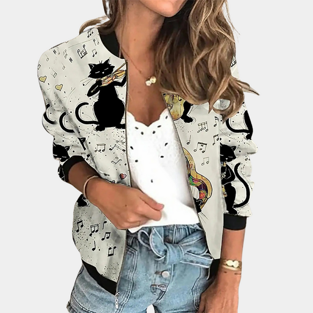 Stylowa wiosenna kurtka damska z nadrukiem Women Jacket Bomber Fall Warschau Fashion Biały XS