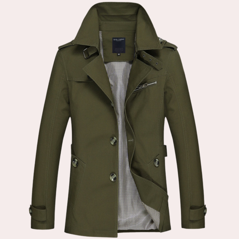 Elegancki Letni Płaszcz Trench dla Mężczyzn Fashion Men Trenchcoat Fall Warschau Fashion Zielen wojskowa S