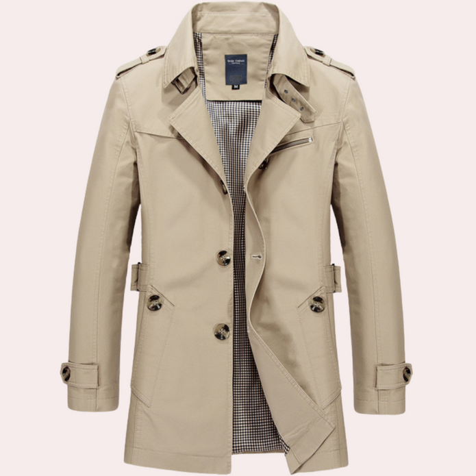 Elegancki Letni Płaszcz Trench dla Mężczyzn Fashion Men Trenchcoat Fall Warschau Fashion Beżowy S