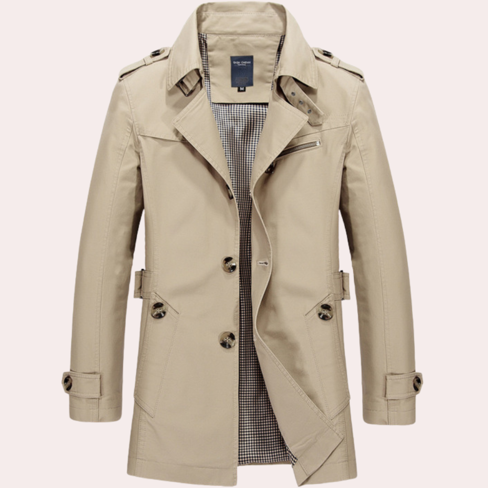 Elegancki Letni Płaszcz Trench dla Mężczyzn Fashion Men Trenchcoat Fall Warschau Fashion Beżowy S