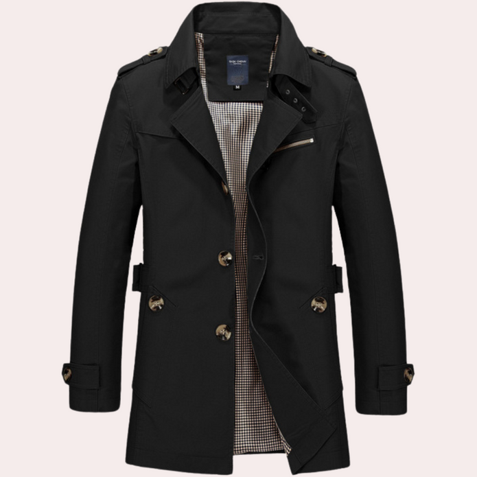 Elegancki Letni Płaszcz Trench dla Mężczyzn Fashion Men Trenchcoat Fall Warschau Fashion Czarny S