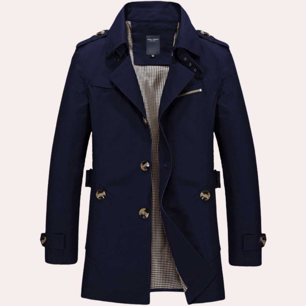 Elegancki Letni Płaszcz Trench dla Mężczyzn Fashion Men Trenchcoat Fall Warschau Fashion Ciemnoniebieski S