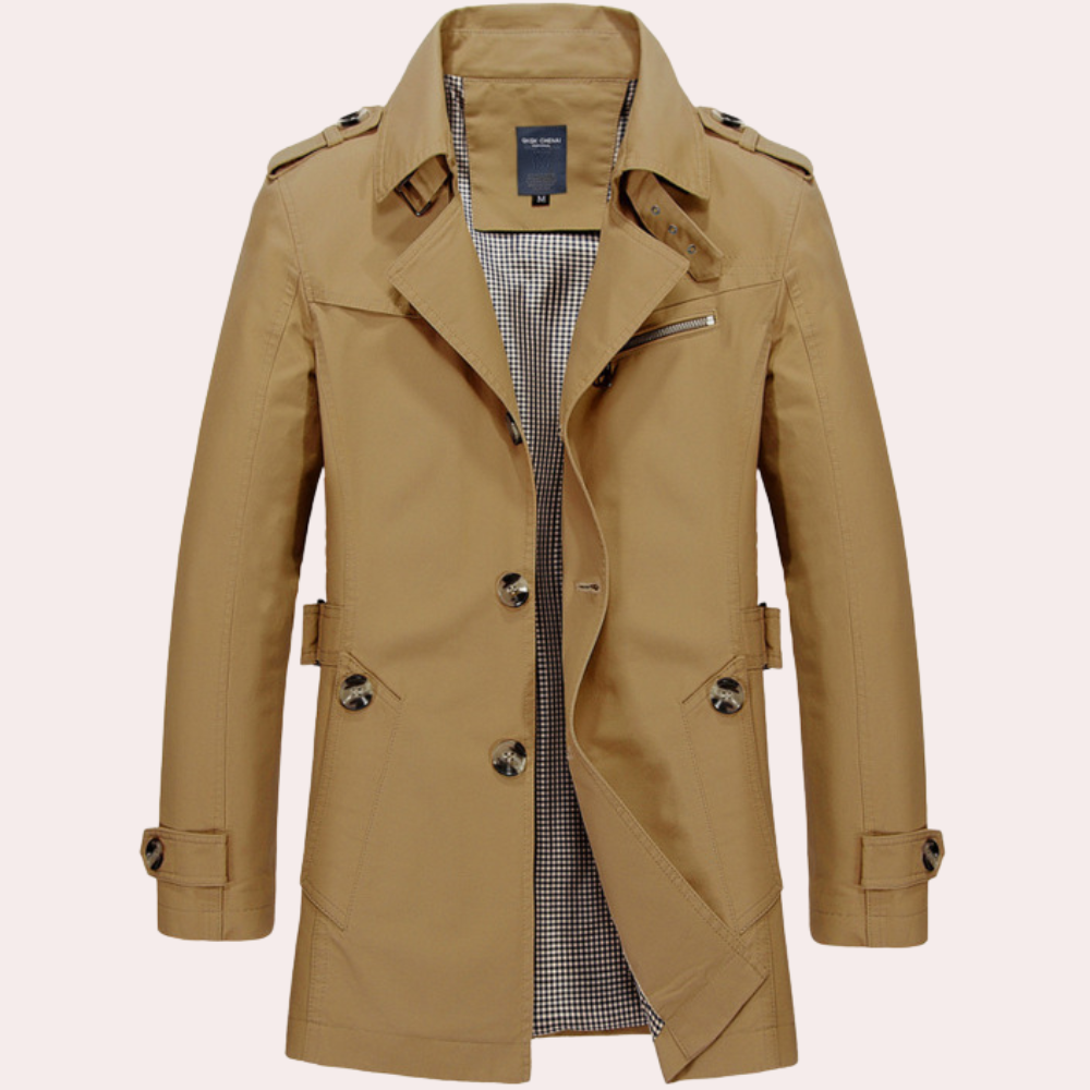 Elegancki Letni Płaszcz Trench dla Mężczyzn Fashion Men Trenchcoat Fall Warschau Fashion Khaki S