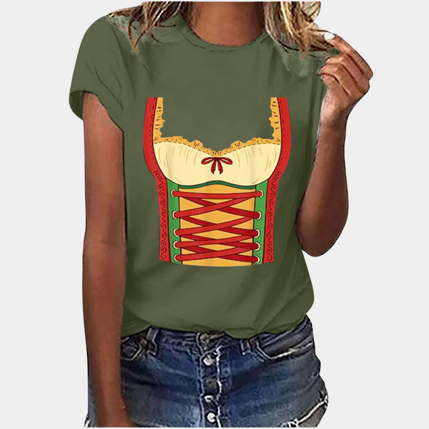Damski T-shirt z nadrukiem na Oktoberfest | Krótki rękaw Women T-Shirt Warschau Fashion Ciemnozielony XS