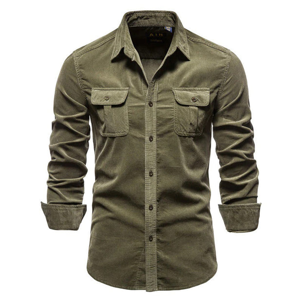 Conor - Męska Koszula Sztruksowa Corduroy Men Summer Shirt Warschau Fashion Zielony M