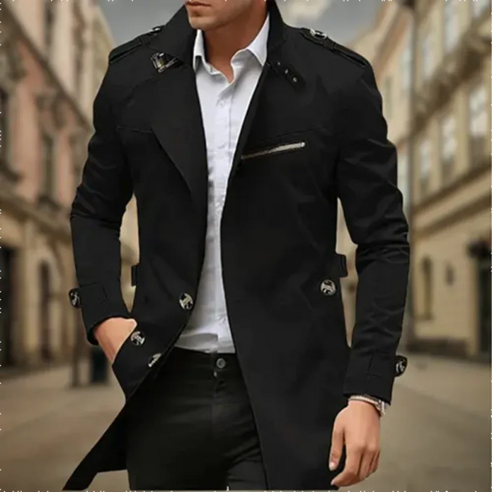 Cayseon | Męski Dwurzędowy Trench Coat Men Coat Warschau Fashion Czarny M