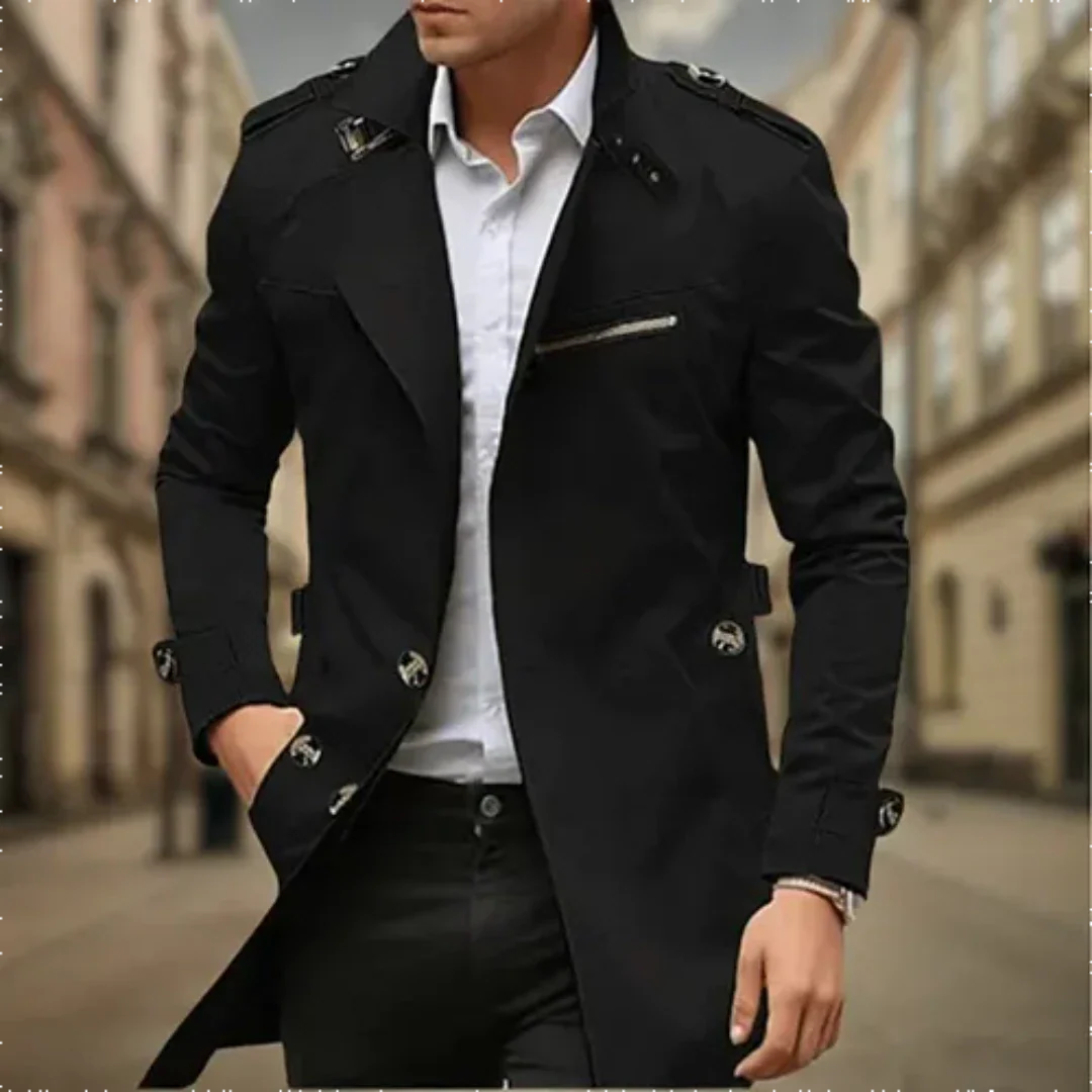 Cayseon | Męski Dwurzędowy Trench Coat Men Coat Warschau Fashion Czarny M