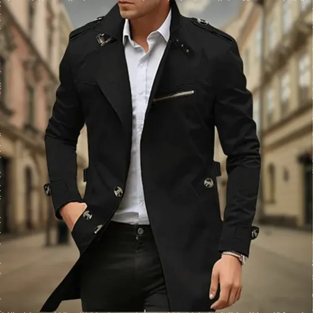 Cayseon | Męski Dwurzędowy Trench Coat Men Coat Warschau Fashion Czarny M
