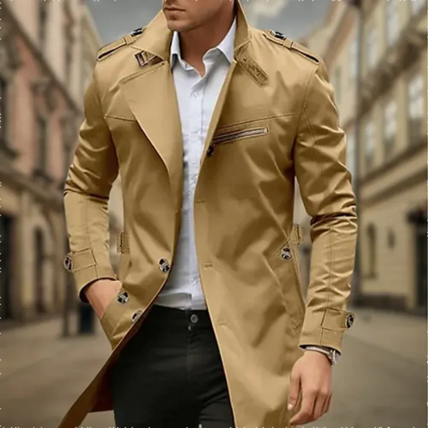 Cayseon | Męski Dwurzędowy Trench Coat Men Coat Warschau Fashion Khaki M