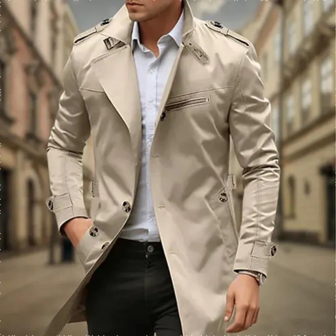 Cayseon | Męski Dwurzędowy Trench Coat Men Coat Warschau Fashion Beżowy M