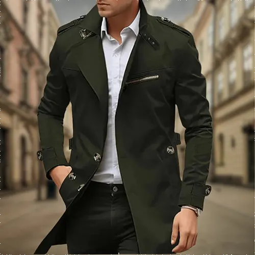 Cayseon | Męski Dwurzędowy Trench Coat Men Coat Warschau Fashion Zielony M