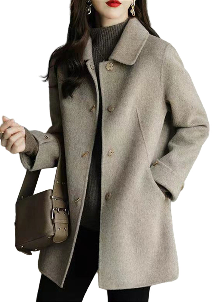 Damski Wełniany Płaszcz z Przodowym Zapięciem Płaszcze damskie Warschau Fashion Jasny brąz S