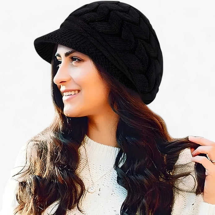 Halinka | Damska dzianinowa zimowa Czapki zimowe Warschau Fashion Czarny