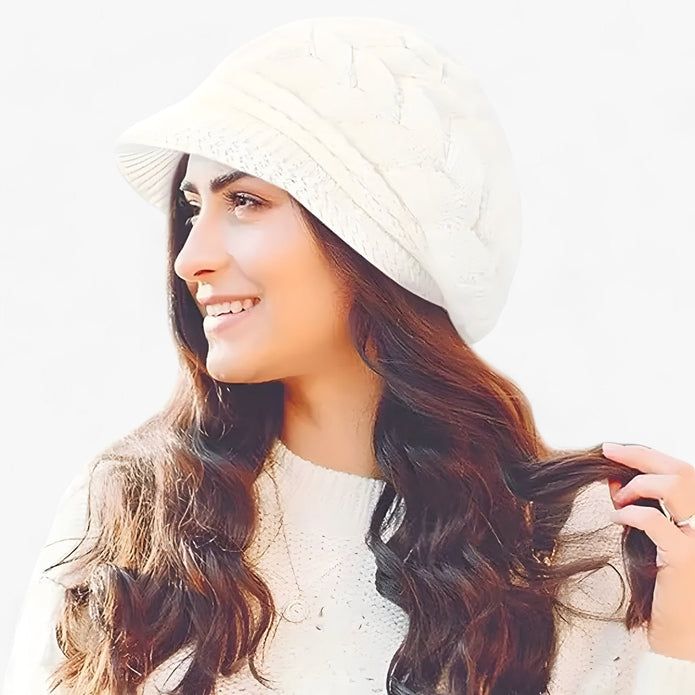 Halinka | Damska dzianinowa zimowa Czapki zimowe Warschau Fashion Biały