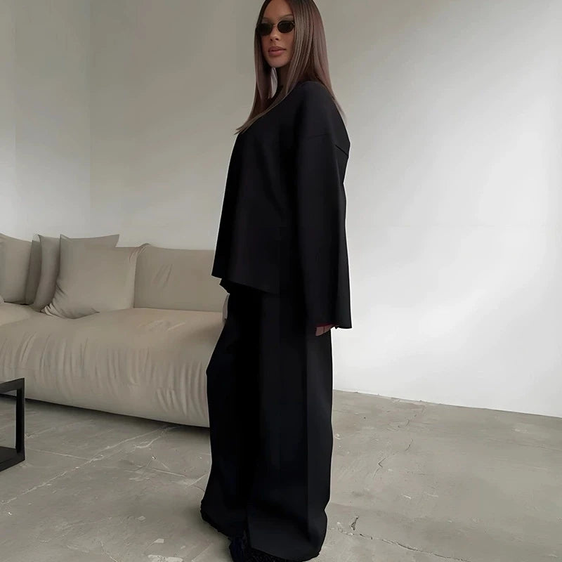 Alicja | Damski Dzianinowy Zestaw Dwuczęściowy Odzież damska Warschau Fashion Czarny S