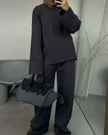 Alicja | Damski Dzianinowy Zestaw Dwuczęściowy Odzież damska Warschau Fashion Szary S