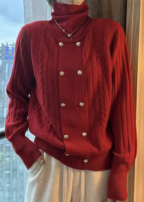 Hanna|Damski Sweter z Wysokim Kołnierzem Patchworkowym Swetry damskie Warschau Fashion Czerwony S