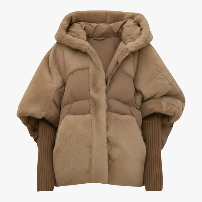 Damski Płaszcz Zimowy Oversize z Kapturem Kurtki i płaszcze damskie Warschau Fashion Brązowy S