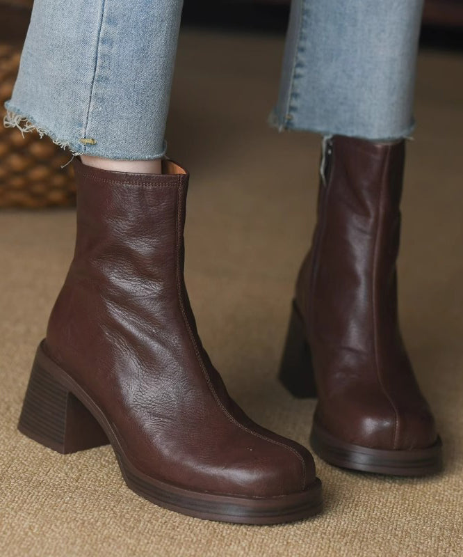 Magdalena | Modne Damskie Botki na Szerokim Obcasie Kozaki damskie Warschau Fashion Brązowy 35