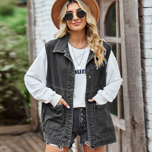 SKYE || DeniModa - Bezrękawnik Dżinsowy o Klasycznym Wyglądzie - Elegancki, Odporny & Kobiecy Warschau Fashion Ciemnoszary S