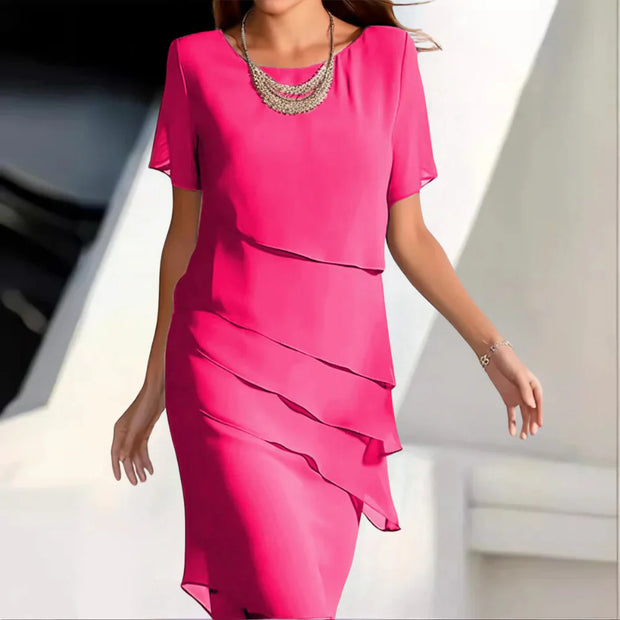 Elena – Elegancka Sukienka Midi Szmaragd dla Kobiet Jurken Warschau Fashion Różowy S