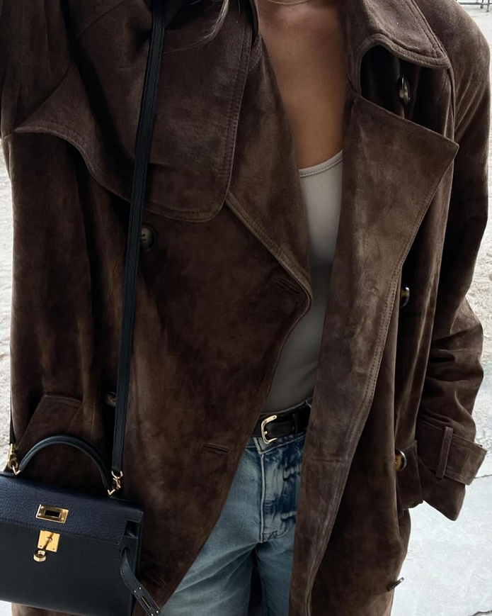 Zamszowa zimowa trencz dla kobiet Trench coat Warschau Fashion