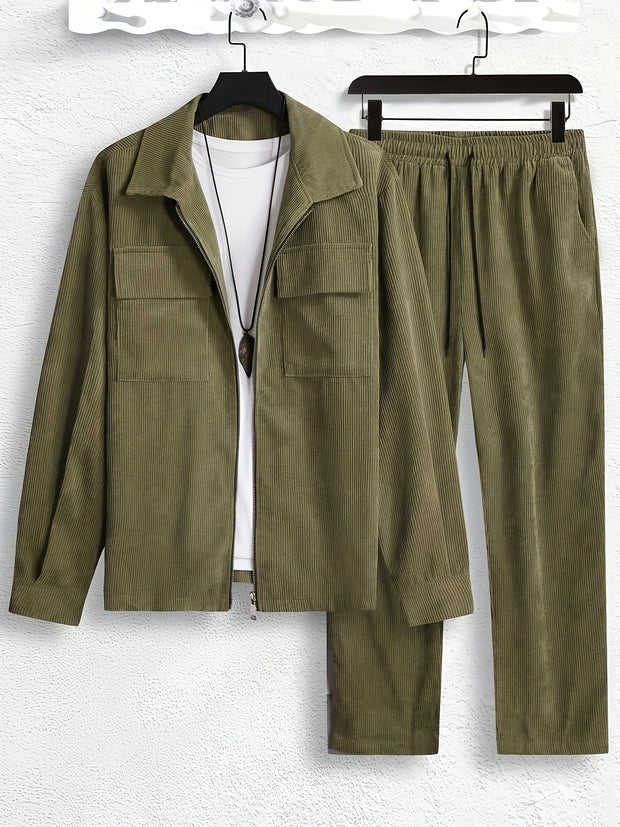 Finley | Elegancki Dwuczęściowy Garnitur Męski ze Zmkiem Błyskawicznym Warschau Fashion Army zielony S