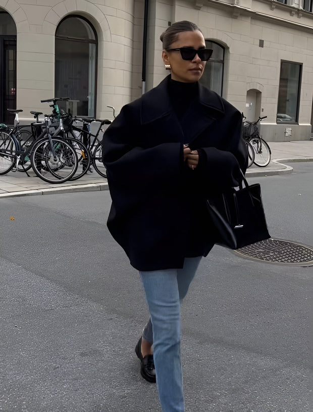 Zoë | Modny wełniany płaszcz Fashion Warschau Fashion Czarny Xs/s