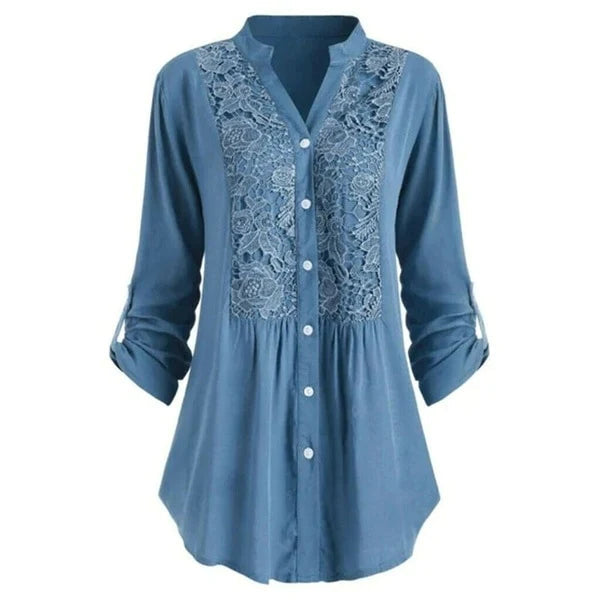 Hailei - Długa bluzka Damsar z bufiastymi rękawami Women Summer Blouse Warschau Fashion Niebieski S