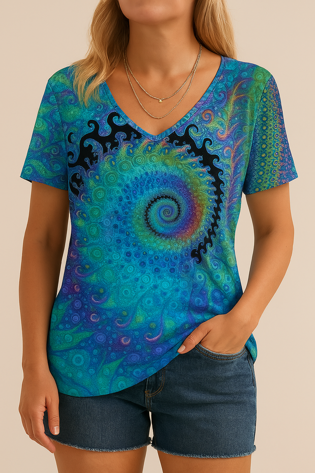 Retro Damska Koszulka z Dekoltem V Vintessa Topjes & Shirts Warschau Fashion Niebieski 5xl