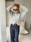 LAURA | Swobodny Sweter Damski SplitZip - Wygodny & Elegancki Warschau Fashion Szary (jeszcze 6 dostępnych) One size