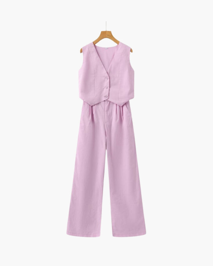 Elegancka Pani - Dwuczęściowy Zestaw z Lnu