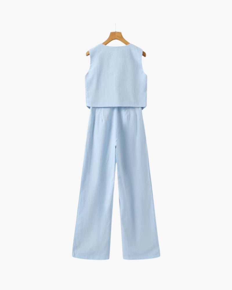 Elegancka Pani - Dwuczęściowy Zestaw z Lnu
