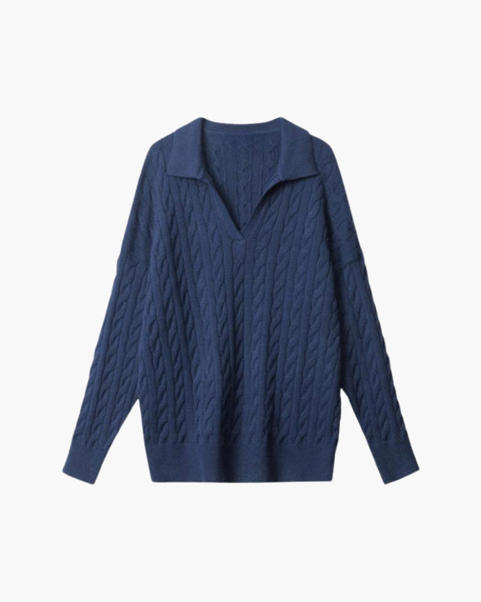 Elegancki Wełniany Sweter z Dekoltem w Serek