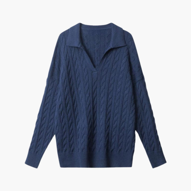 Elegancki Wełniany Sweter z Dekoltem w Serek
