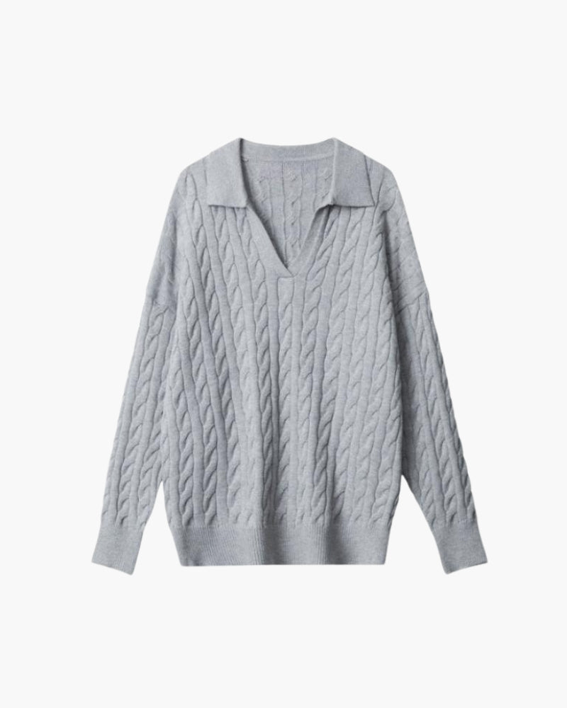 Elegancki Wełniany Sweter z Dekoltem w Serek
