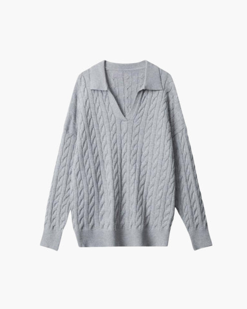 Elegancki Wełniany Sweter z Dekoltem w Serek