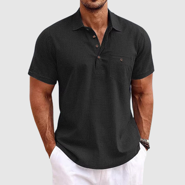Lekka lniana męska koszulka polo Men Polo Shirts Warschau Fashion Czarny S