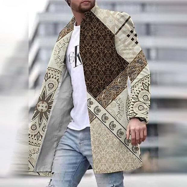 JOHN - Męski Długi Płaszcz Elegancki Fashion Men Coat Overcoat Winter Warschau Fashion Brązowy S