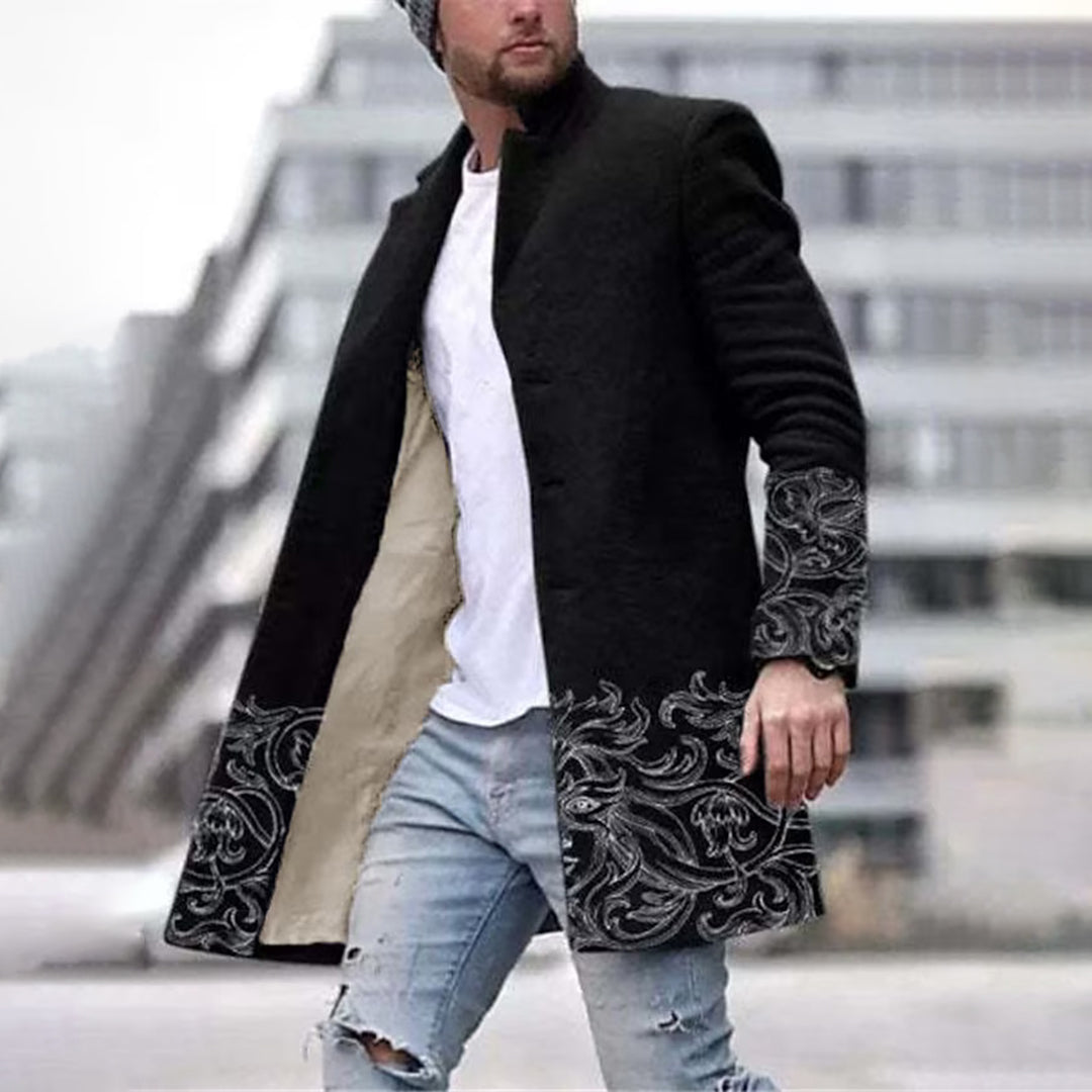 JOHN - Męski Długi Płaszcz Elegancki Fashion Men Coat Overcoat Winter Warschau Fashion Szary S